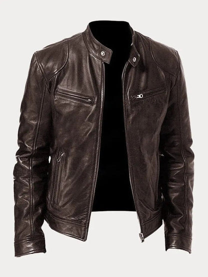 Clásica Chaqueta Biker para Hombre Cuero-Sintético Corte-Slim Con-Cremallera