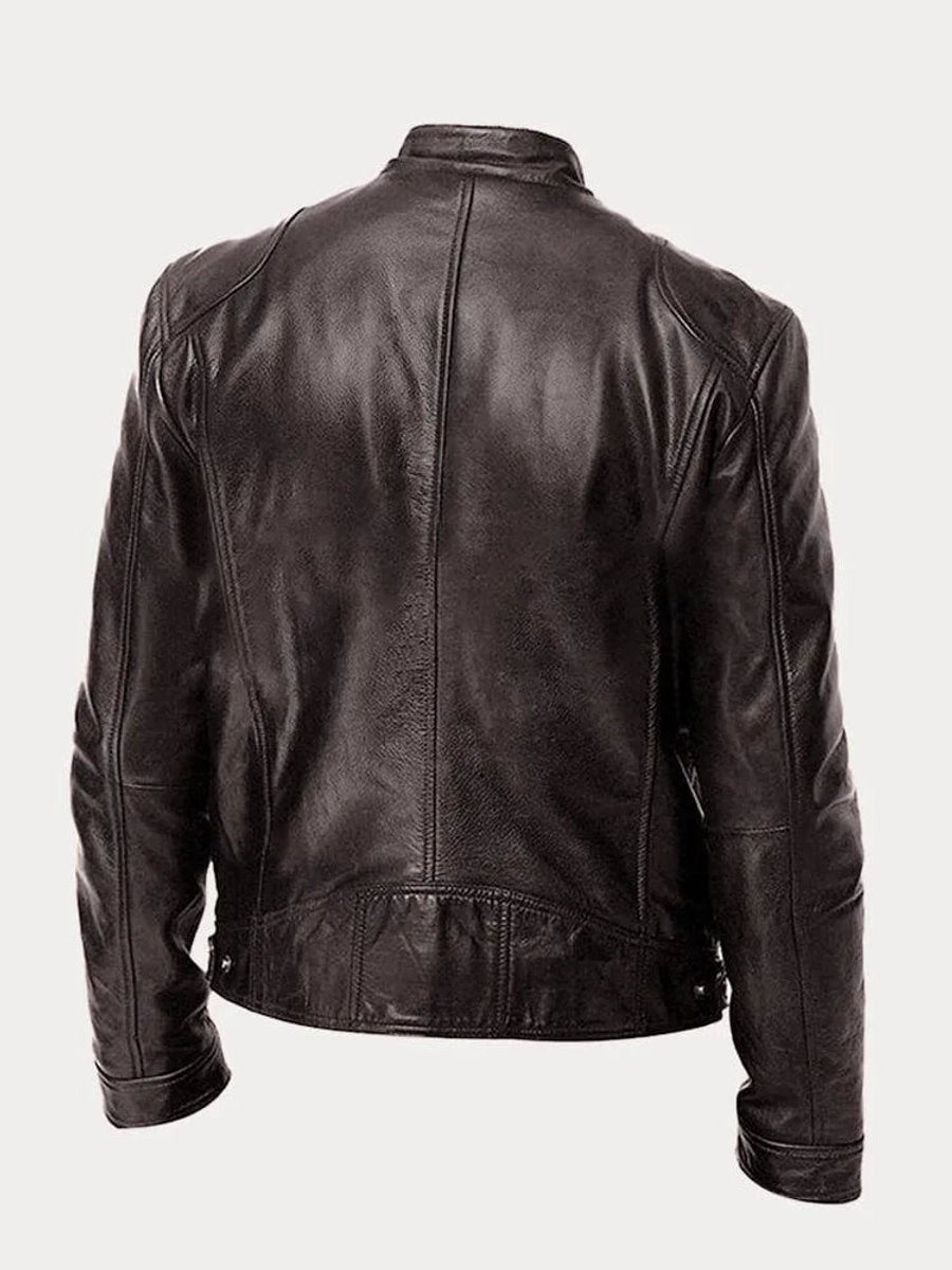 Clásica Chaqueta Biker para Hombre Cuero-Sintético Corte-Slim Con-Cremallera