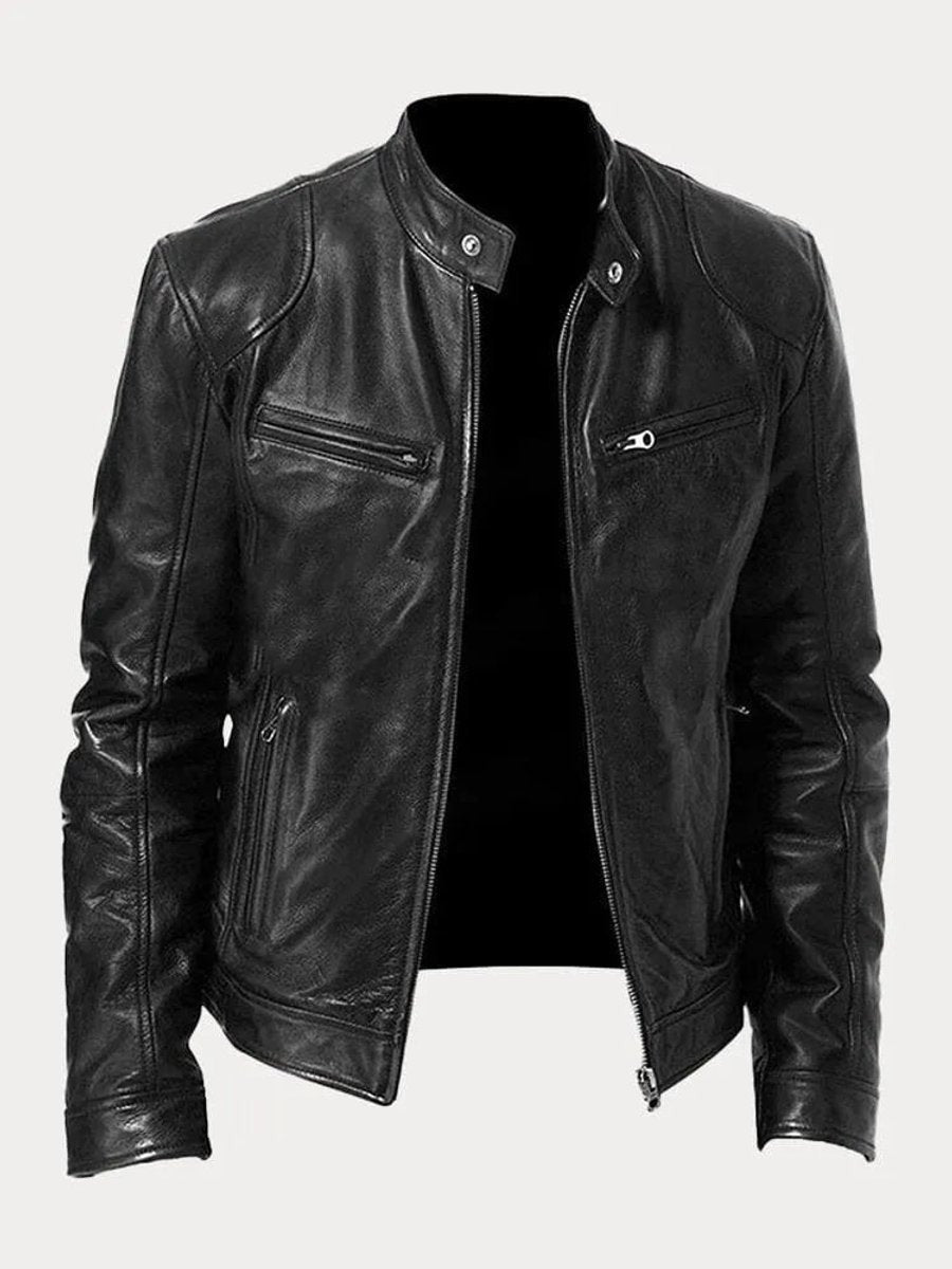 Clásica Chaqueta Biker para Hombre Cuero-Sintético Corte-Slim Con-Cremallera