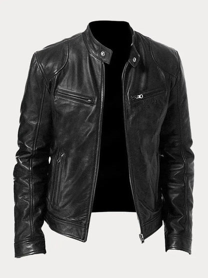 Clásica Chaqueta Biker para Hombre Cuero-Sintético Corte-Slim Con-Cremallera