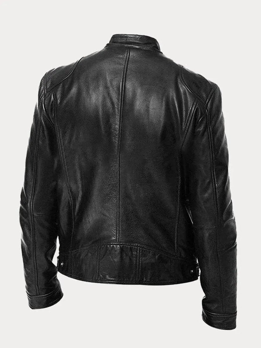 Clásica Chaqueta Biker para Hombre Cuero-Sintético Corte-Slim Con-Cremallera