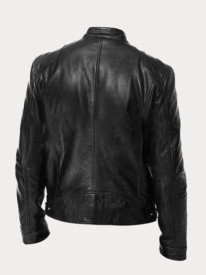 Clásica Chaqueta Biker para Hombre Cuero-Sintético Corte-Slim Con-Cremallera