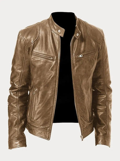 Clásica Chaqueta Biker para Hombre Cuero-Sintético Corte-Slim Con-Cremallera