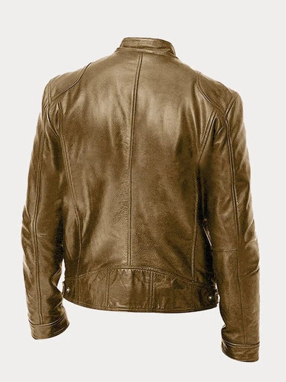Clásica Chaqueta Biker para Hombre Cuero-Sintético Corte-Slim Con-Cremallera