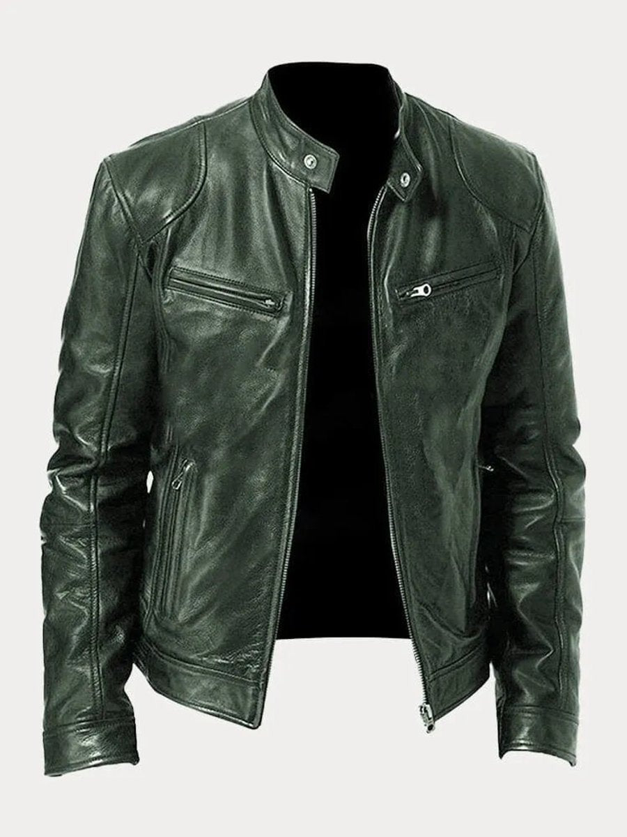 Clásica Chaqueta Biker para Hombre Cuero-Sintético Corte-Slim Con-Cremallera