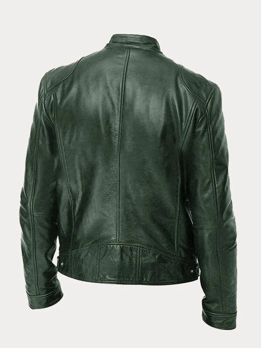 Clásica Chaqueta Biker para Hombre Cuero-Sintético Corte-Slim Con-Cremallera