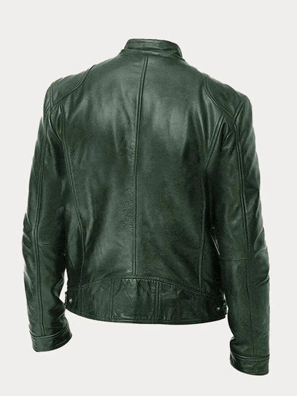 Clásica Chaqueta Biker para Hombre Cuero-Sintético Corte-Slim Con-Cremallera