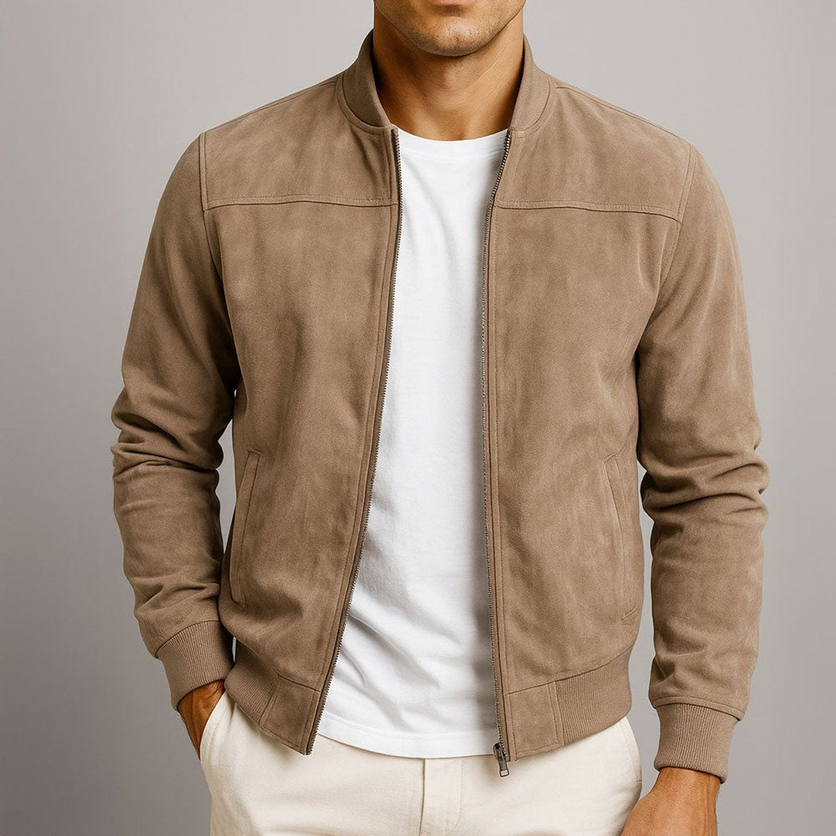 Clásica Chaqueta Bomber para Hombre Efecto-Ante Corte-Slim Con-Cremallera