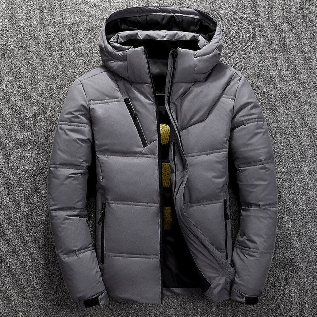 Clásica Chaqueta de Invierno para Hombre Acolchada Capucha-Desmontable Con-Bolsillos