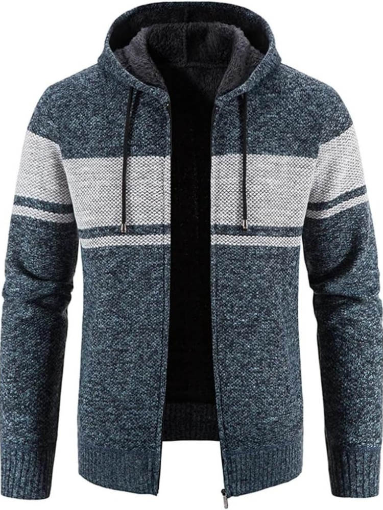Clásica Chaqueta de Invierno para Hombre Con-Capucha Con-Cremallera Estampado-Rayas