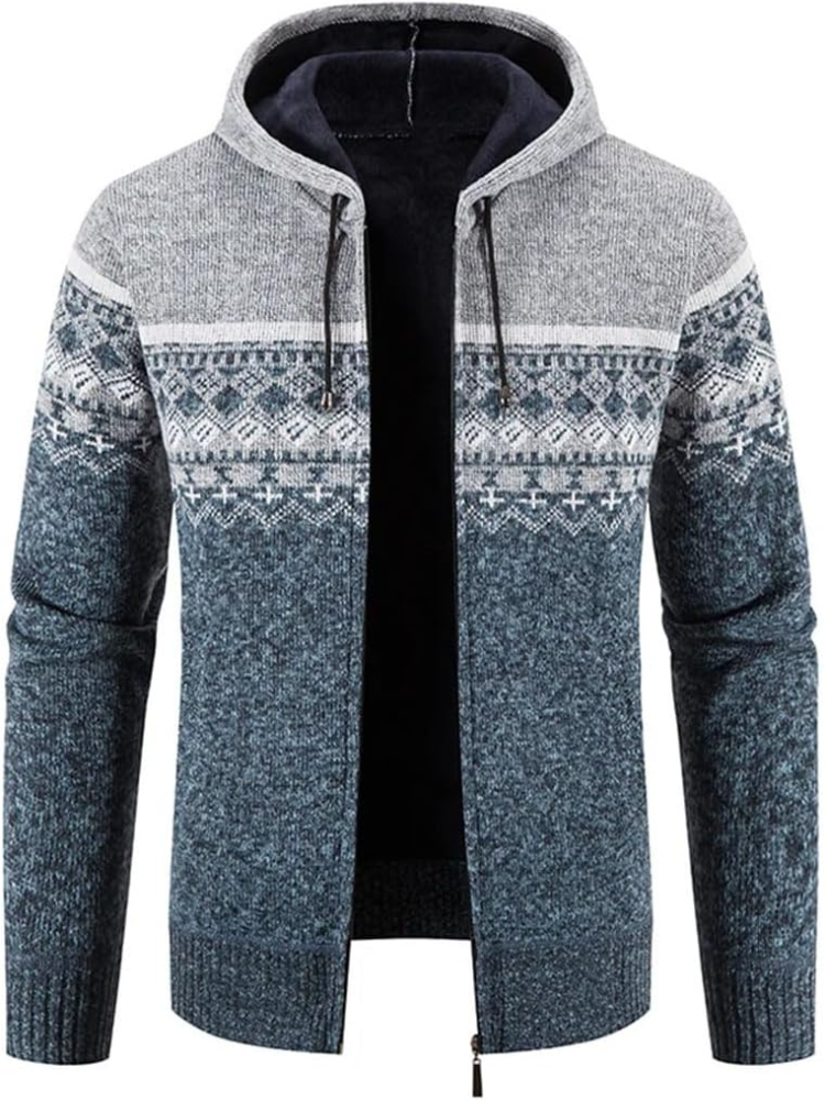 Clásica Chaqueta de Invierno para Hombre Con-Capucha Con-Cremallera Estampado-Rayas