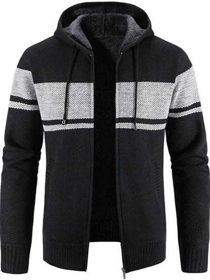Clásica Chaqueta de Invierno para Hombre Con-Capucha Con-Cremallera Estampado-Rayas