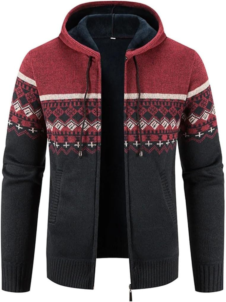 Clásica Chaqueta de Invierno para Hombre Con-Capucha Con-Cremallera Estampado-Rayas