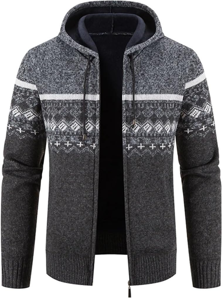 Clásica Chaqueta de Invierno para Hombre Con-Capucha Con-Cremallera Estampado-Rayas