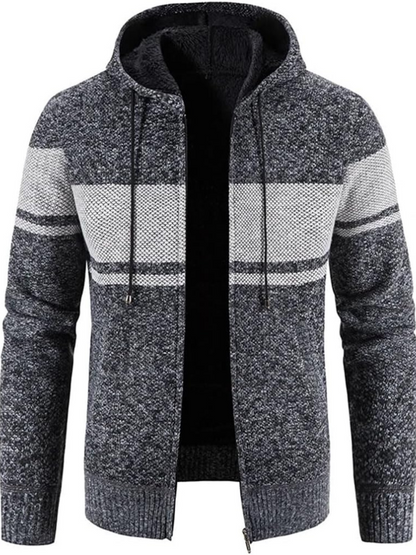 Clásica Chaqueta de Invierno para Hombre Con-Capucha Con-Cremallera Estampado-Rayas