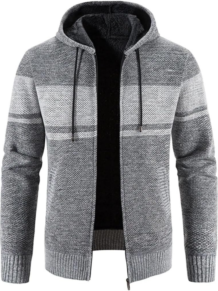 Clásica Chaqueta de Invierno para Hombre Con-Capucha Con-Cremallera Estampado-Rayas