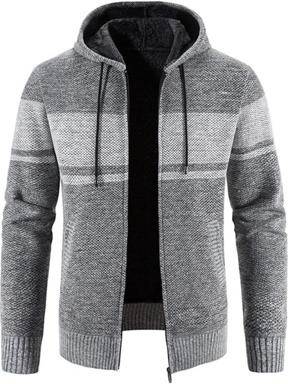 Clásica Chaqueta de Invierno para Hombre Con-Capucha Con-Cremallera Estampado-Rayas