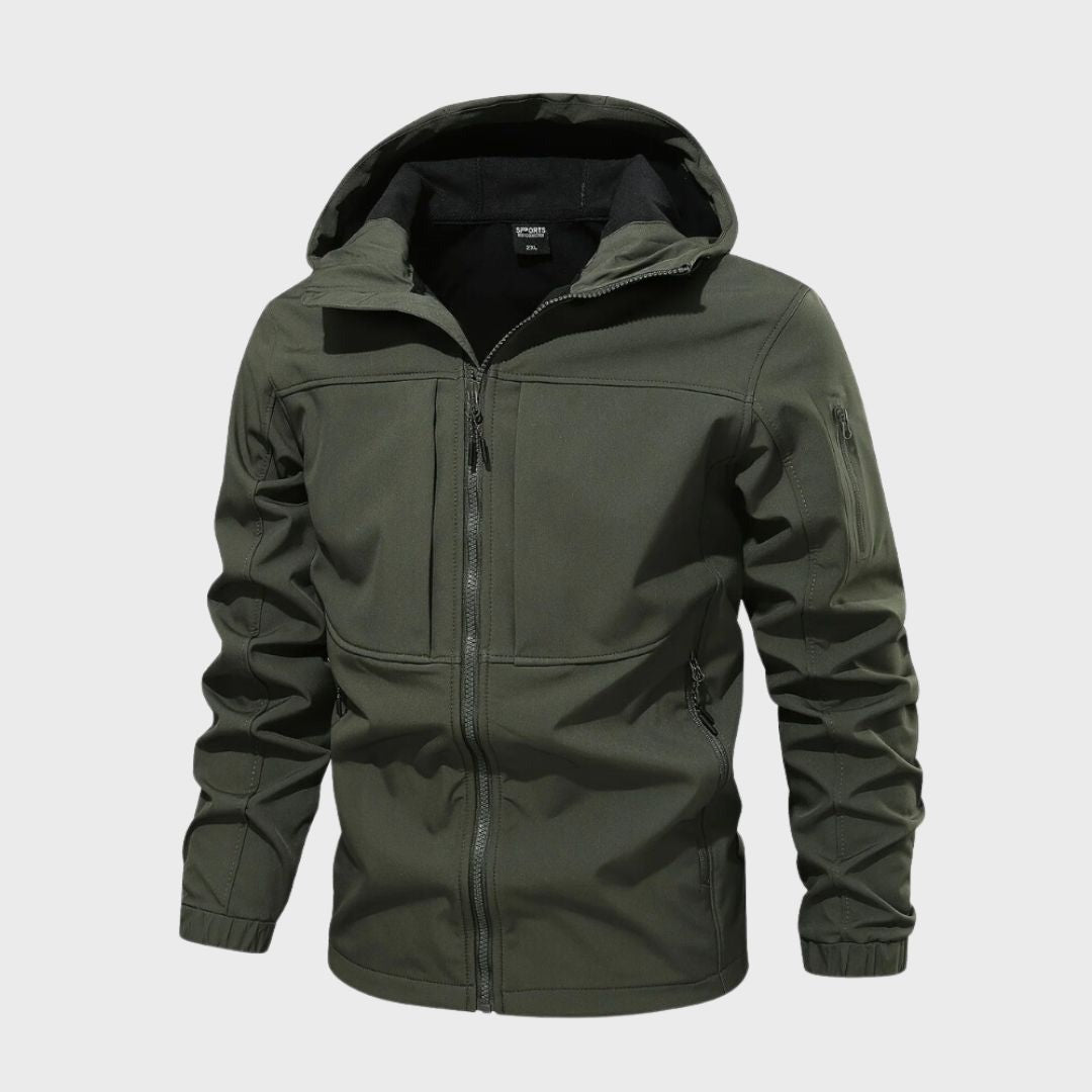 Clásica Chaqueta Softshell para Hombre Impermeable Con-Cremallera Puños-Ajustables