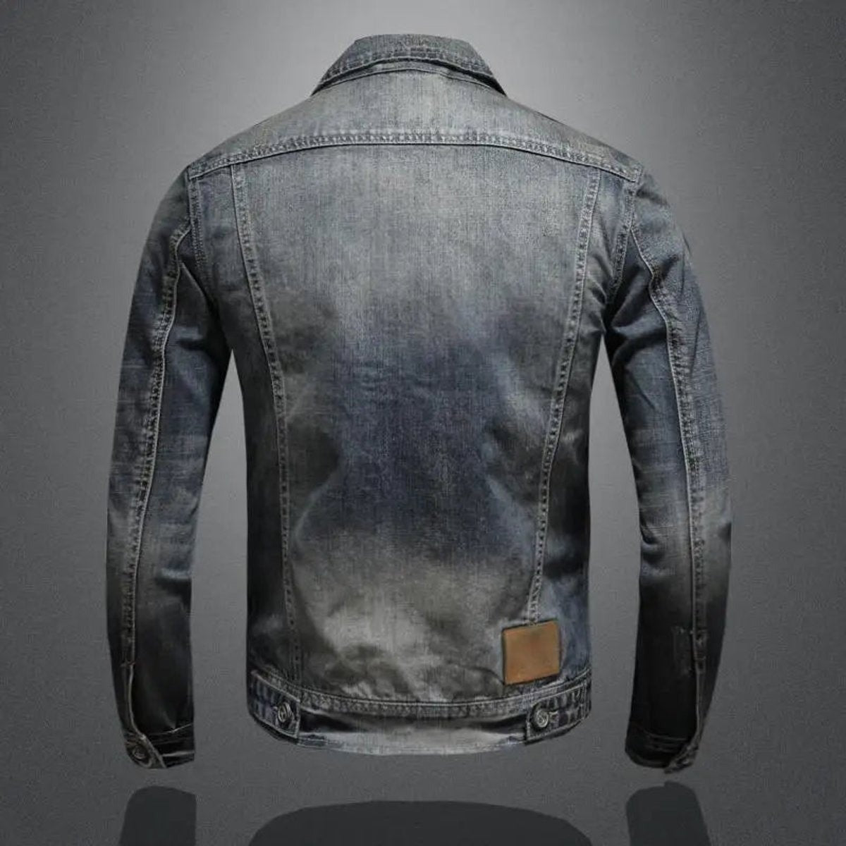 Clásica Chaqueta Vaquera para Hombre Efecto-Vintage Con-Cremallera Bolsillos-de-Pecho