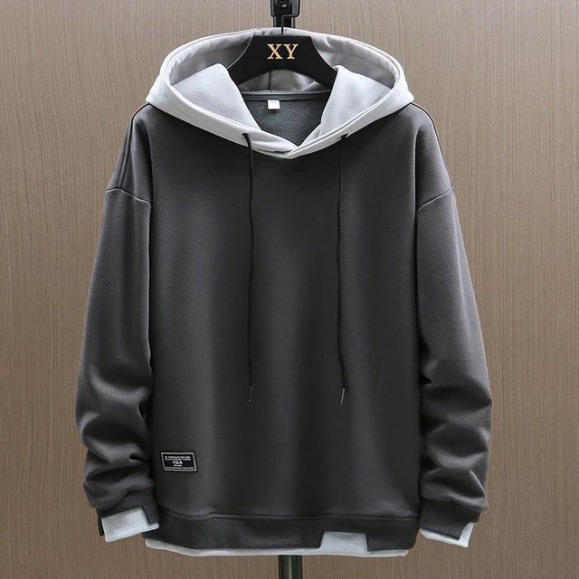 Clásica Sudadera con Capucha para Hombre Bicolor Capucha-Ajustable Tejido-Transpirable