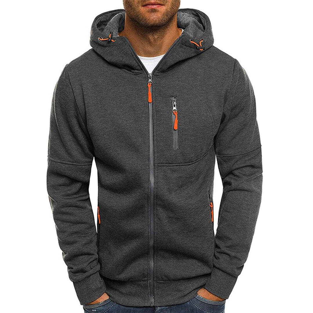 Clásica Sudadera con Capucha para Hombre Con-Cremallera Corte-Relajado Tejido-Suave
