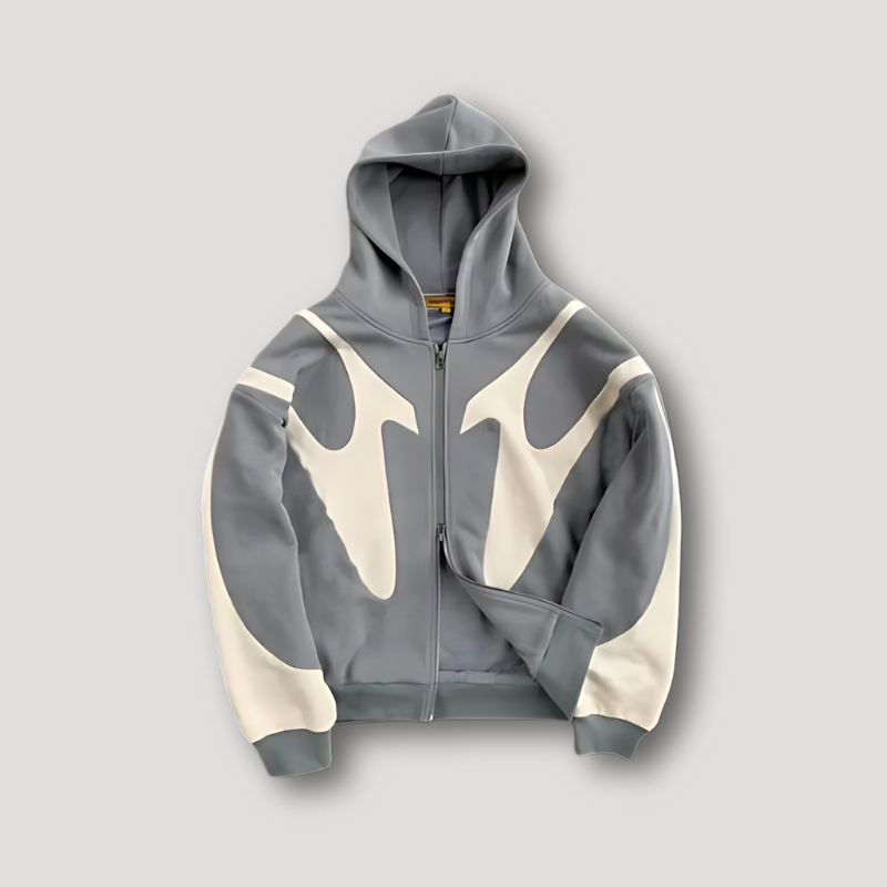Clásica Sudadera con Capucha para Hombre Estampado-Llamas Con-Cremallera