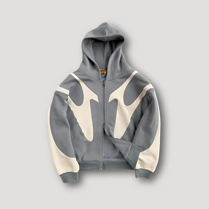 Clásica Sudadera con Capucha para Hombre Estampado-Llamas Con-Cremallera