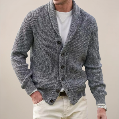 Clásico Cárdigan para Hombre Cuello-Chal Con-Botones De-Punto
