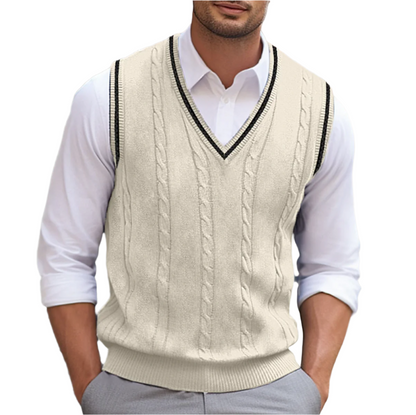 Clásico Chaleco de Punto para Hombre Sin-Mangas Escote-en-V