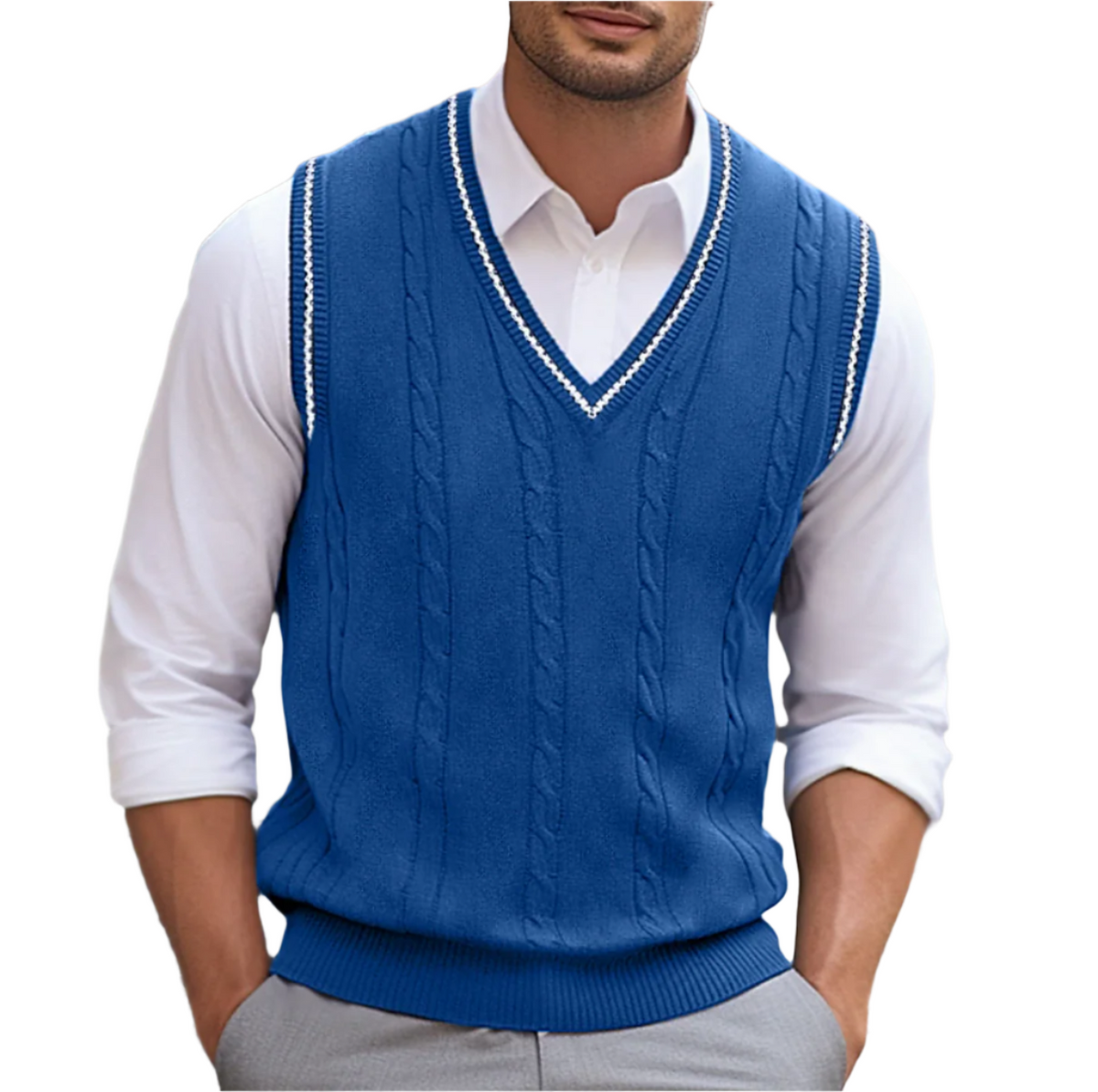 Clásico Chaleco de Punto para Hombre Sin-Mangas Escote-en-V