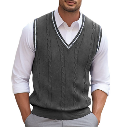 Clásico Chaleco de Punto para Hombre Sin-Mangas Escote-en-V