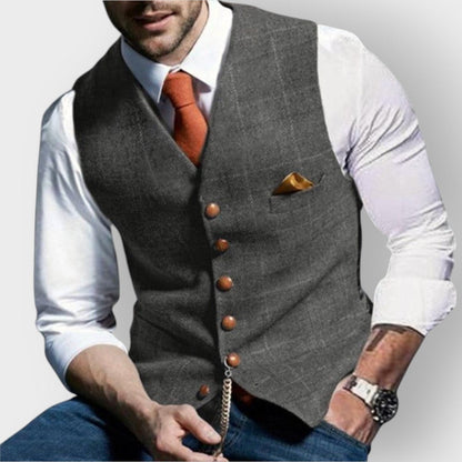 Clásico Chaleco de Tweed para Hombre Ajustado Estampado-de-Cuadros Con-Botones