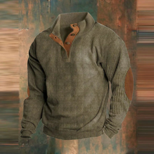 Clásico Jersey de Punto para Hombre Canalé Cuello-con-Botones