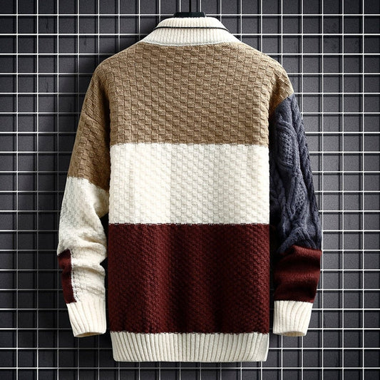 Clásico Jersey de Punto para Hombre Colorblock Punto-Grueso Manga-Larga