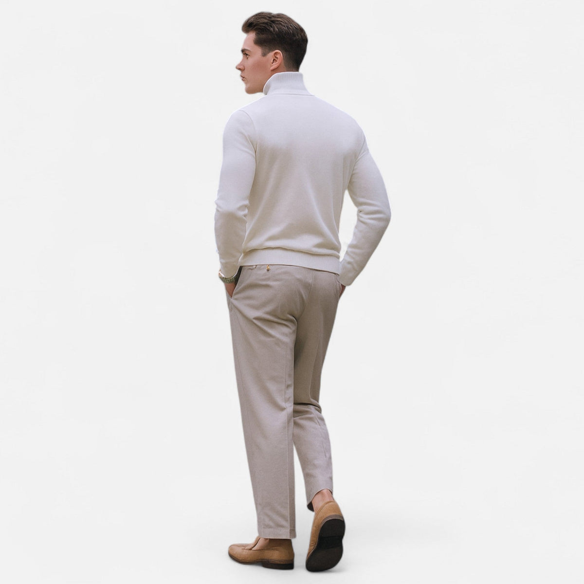 Clásico Jersey para Hombre Media-Cremallera Cuello-Alto Corte-Recto