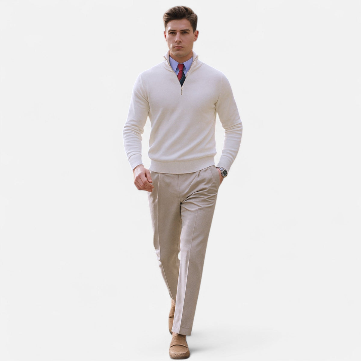 Clásico Jersey para Hombre Media-Cremallera Cuello-Alto Corte-Recto