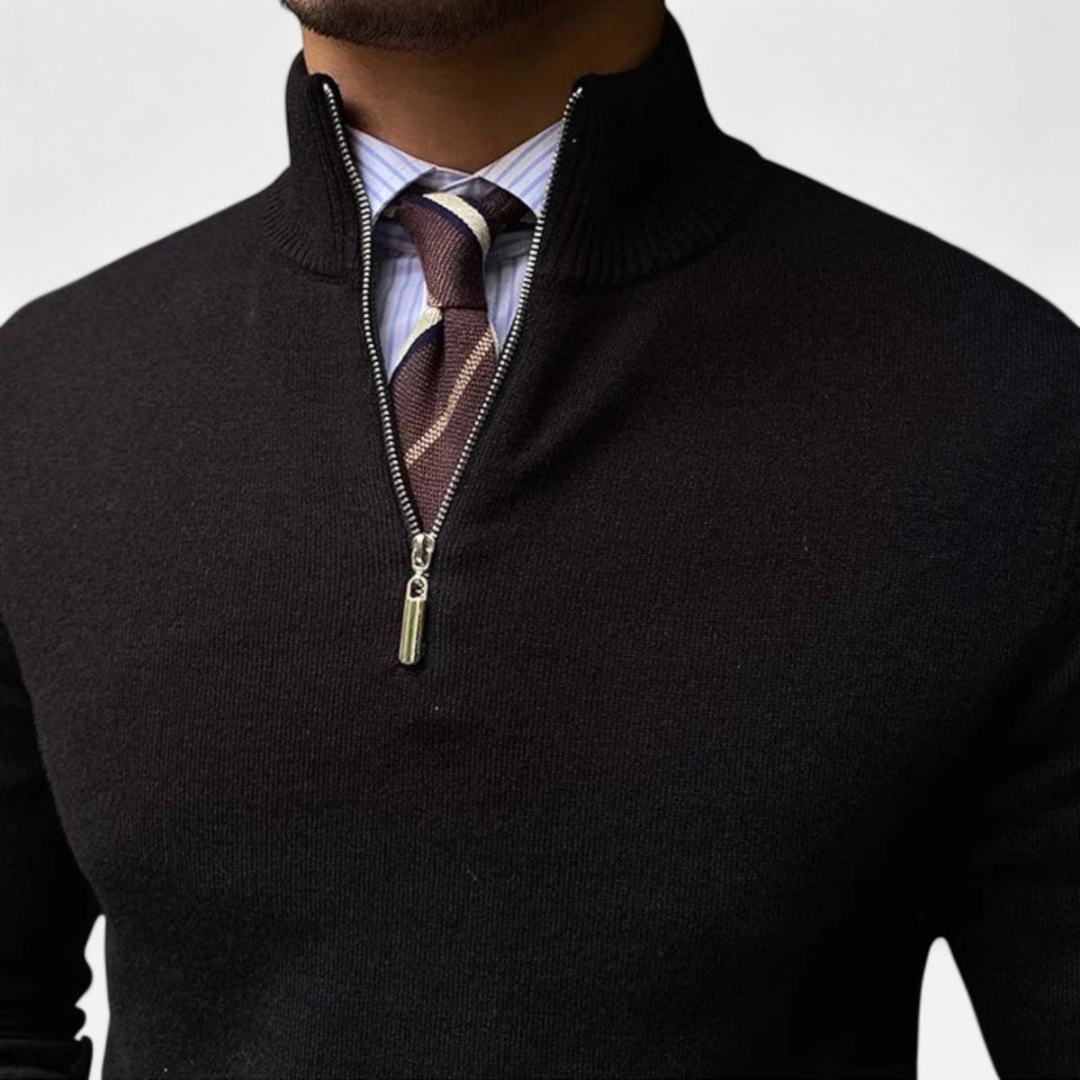 Clásico Jersey para Hombre Media-Cremallera Cuello-Alto Corte-Recto