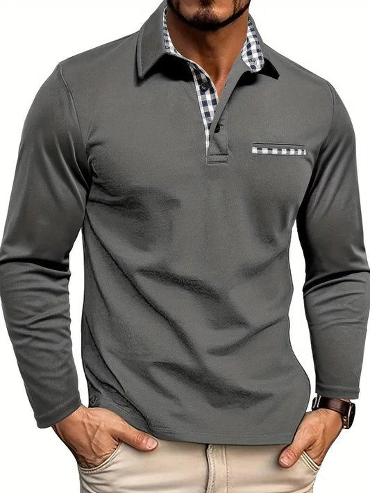Clásico Polo de Manga Larga para Hombre Para-Invierno Tejido-Cálido Cuello-Clásico