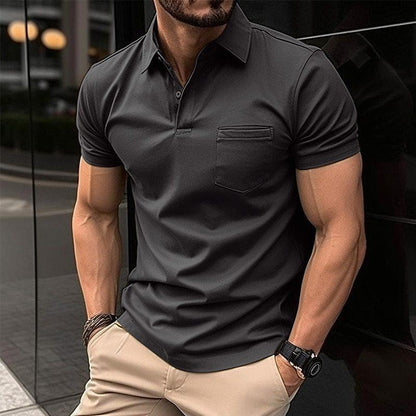 Clásico Polo para Hombre Con-Bolsillo Corte-Moderno Manga-Corta