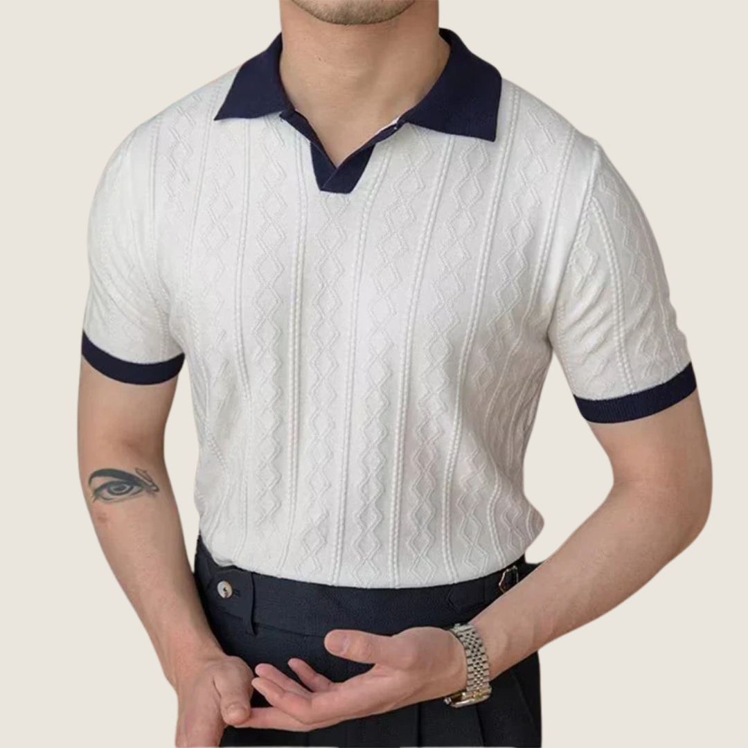 Clásico Polo para Hombre Cuello-Contraste Texturizado Entallado