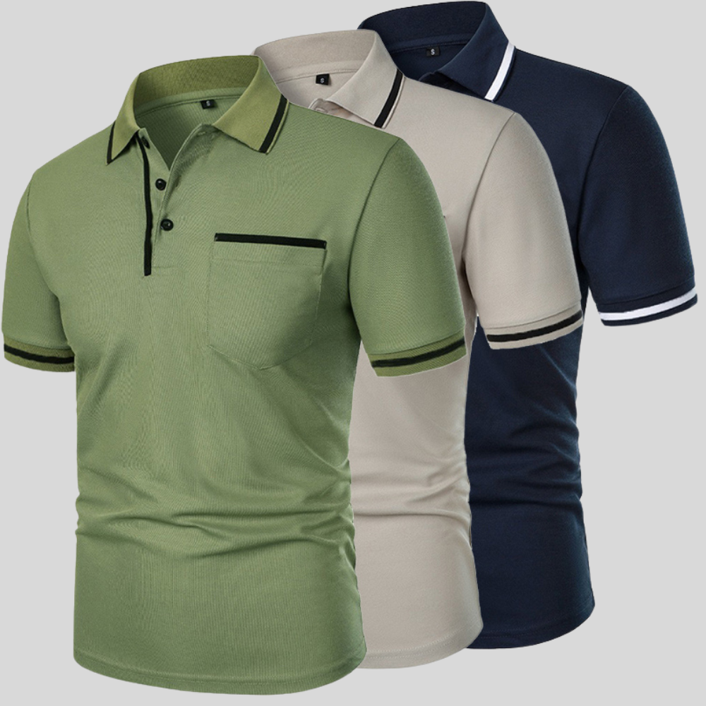 Clásico Polo para Hombre Detalles-Contraste Con-Bolsillo Con-Botones