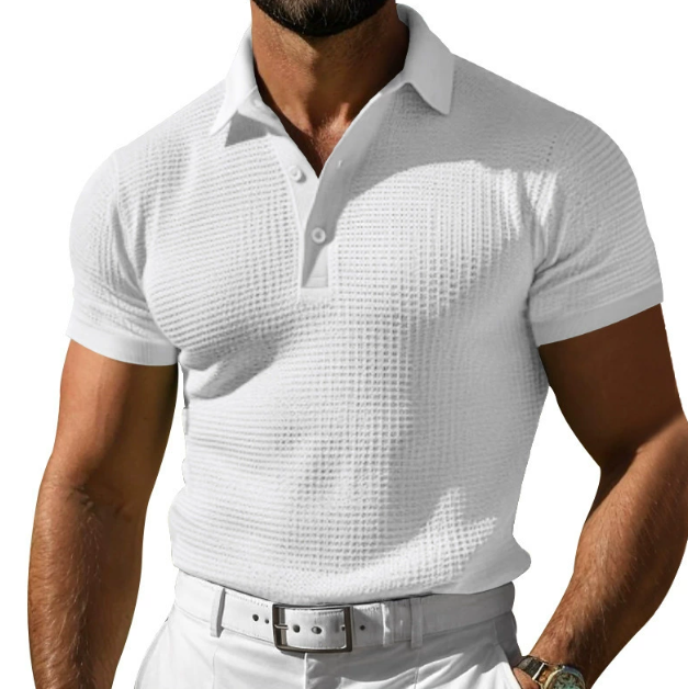 Clásico Polo para Hombre Texturizado Corte-Entallado Con-Botones