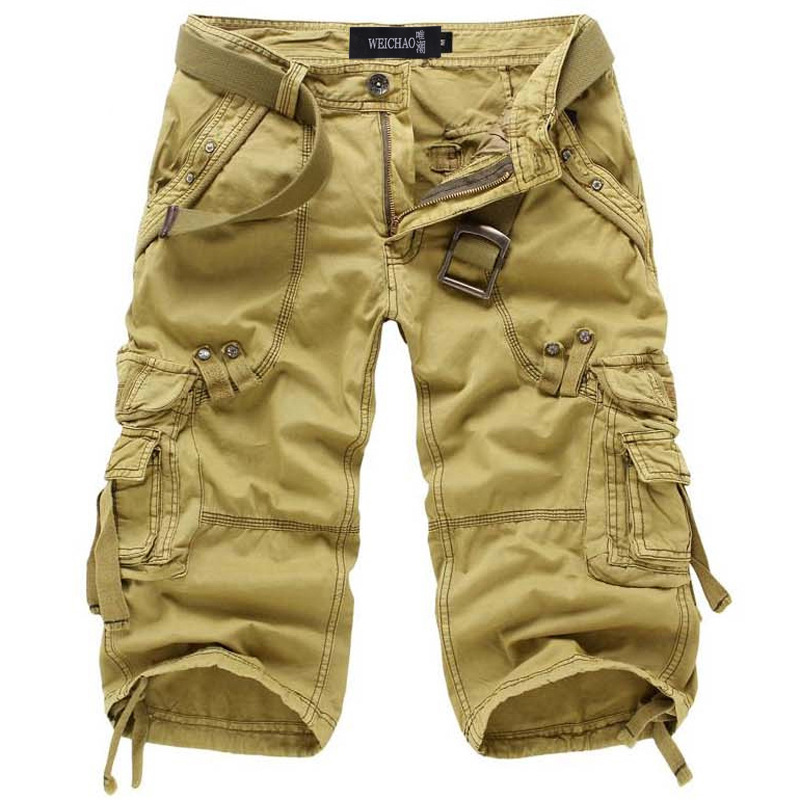 Clásicos Pantalones Cortos Cargo para Hombre Multibolsillos Con-Cinturón Corte-Relajado