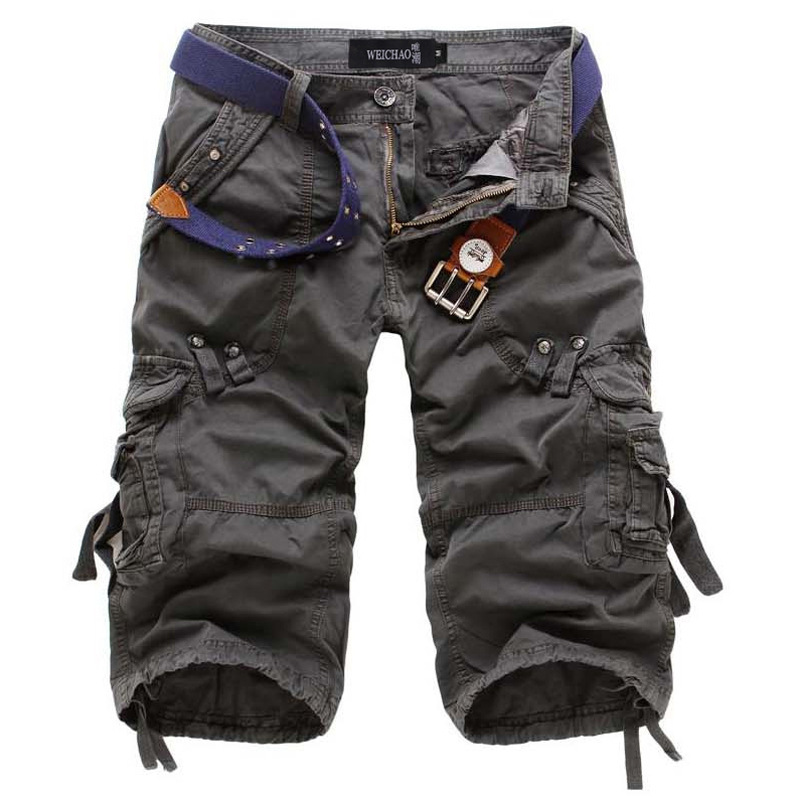 Clásicos Pantalones Cortos Cargo para Hombre Multibolsillos Con-Cinturón Corte-Relajado