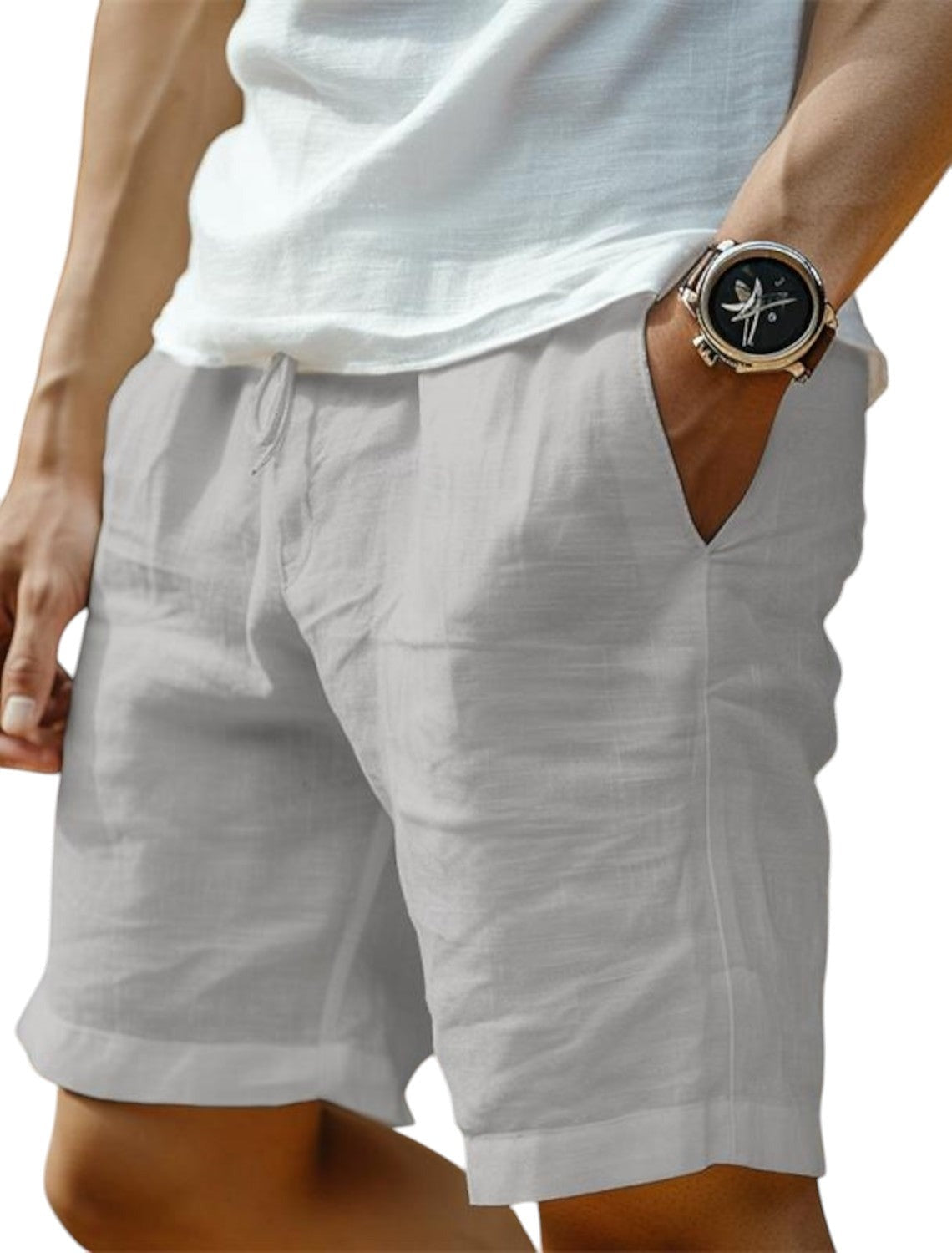 Clásicos Pantalones Cortos para Hombre Corte-Relajado Con-Cordón Con-Bolsillos