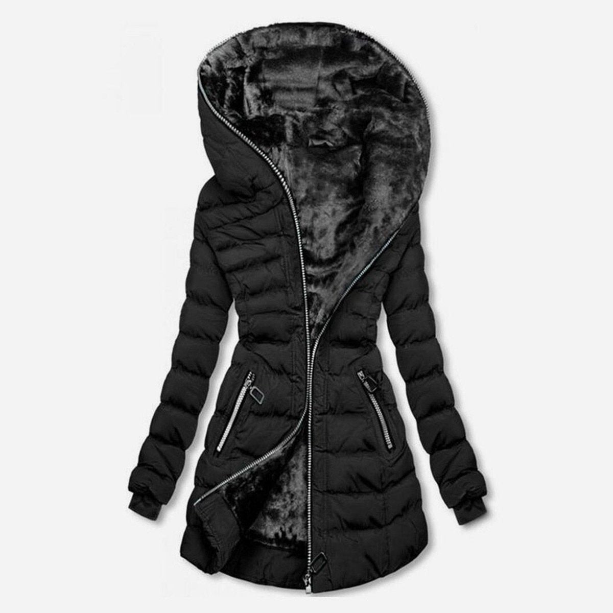Cómoda Chaqueta Acolchada para Mujer Largo-Medio Forro-Polar Con-Cremallera