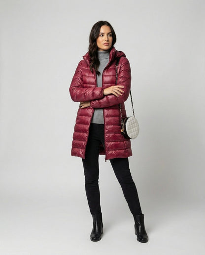 Cómoda Chaqueta de Plumas para Mujer Ultraligera Slim-Fit Con-Capucha