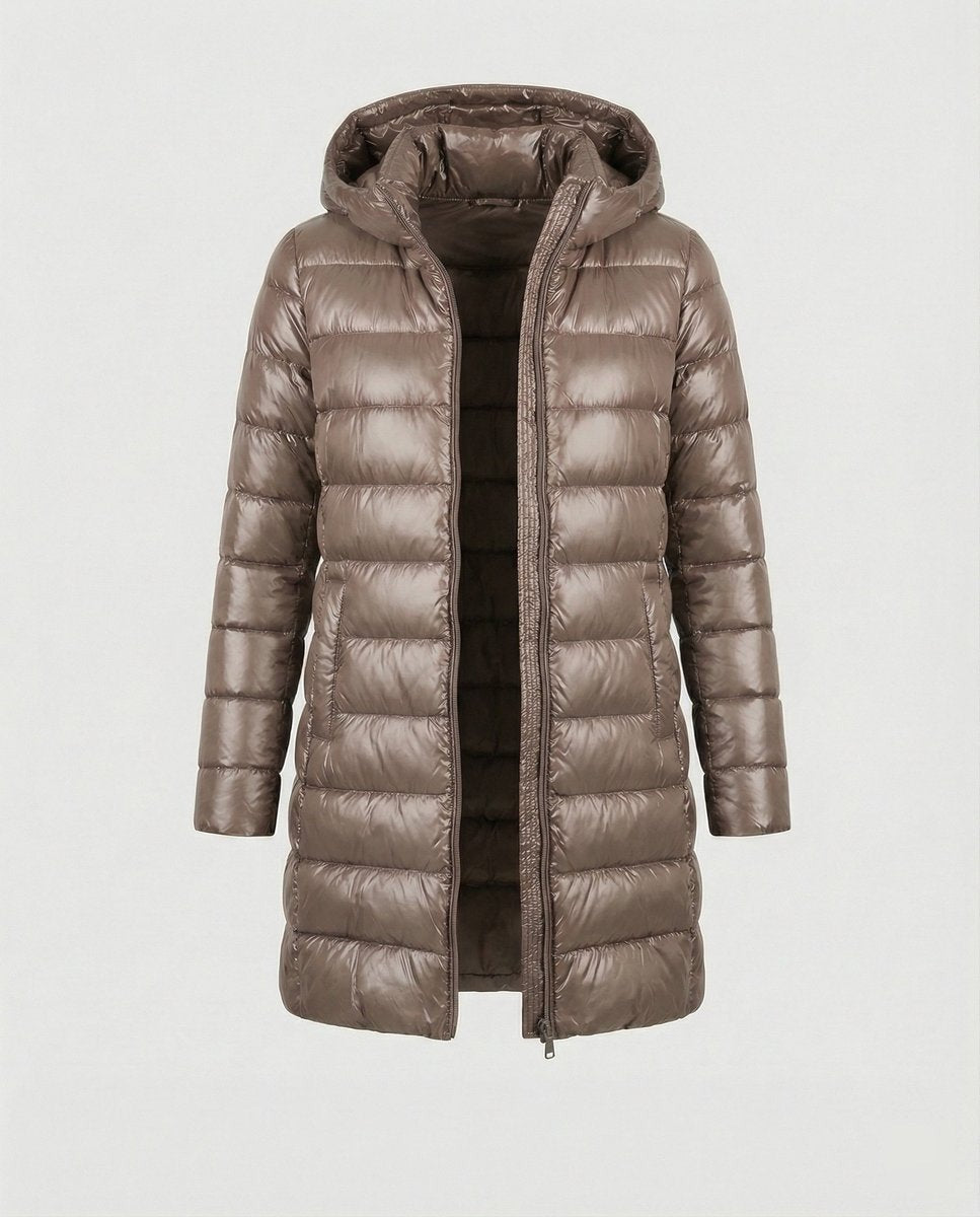 Cómoda Chaqueta de Plumas para Mujer Ultraligera Slim-Fit Con-Capucha