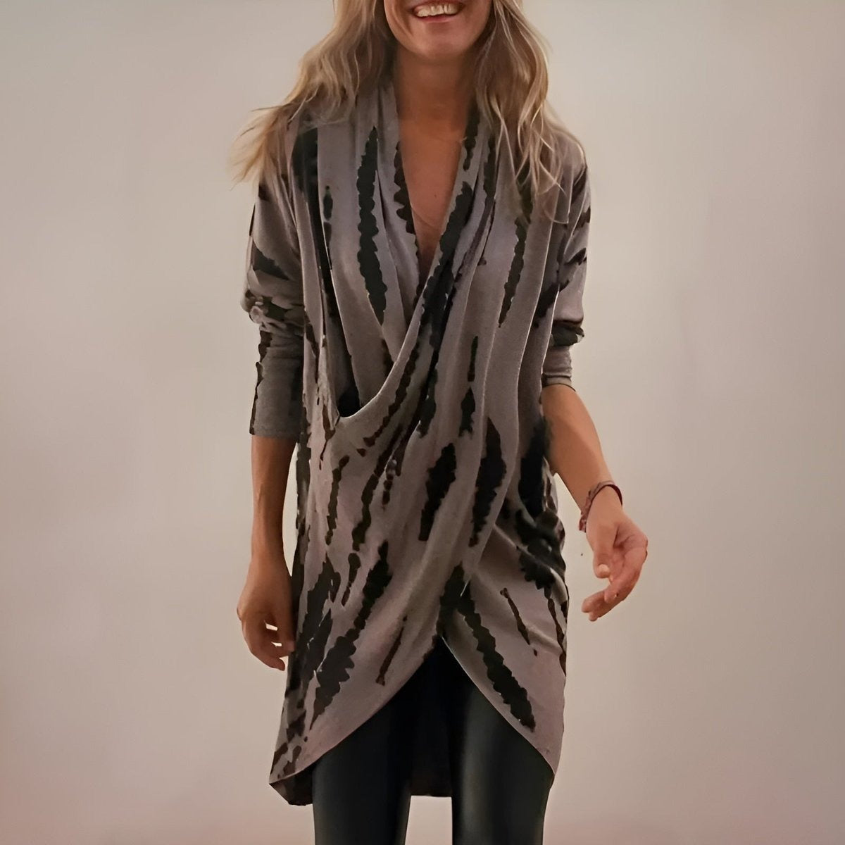 Cómoda Túnica para Mujer Cuello-en-V Corte-Holgado Estampado-Abstracto