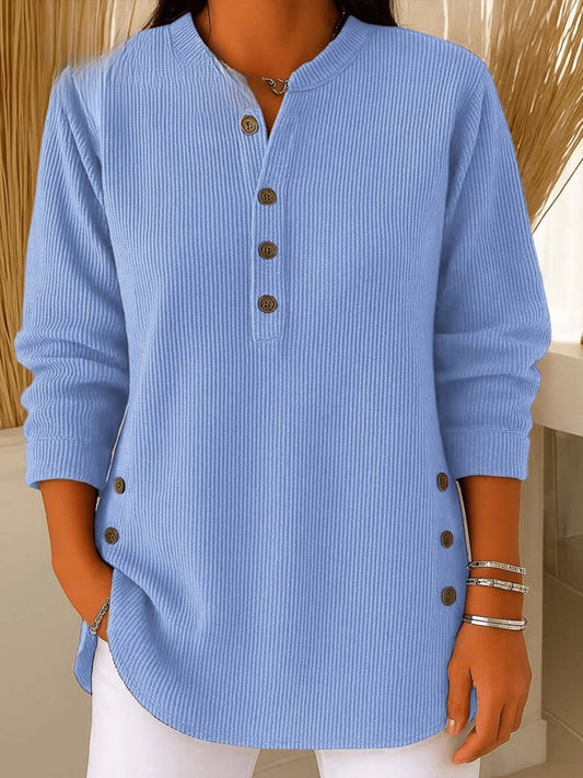 Cómoda Túnica para Mujer Larga Cuello-Henley Punto-Canalé